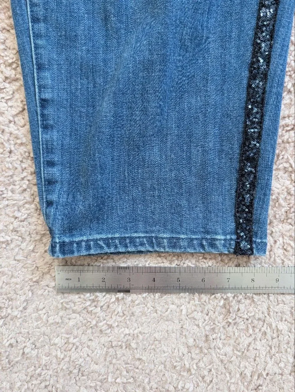 Talbots Womens Stardust Wash Blue Sequin Stripe Straight Leg Jeans Size 22W
